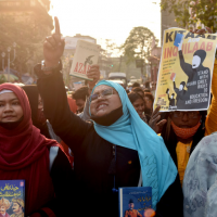 ‘They cannot force this upon us’: Muslim women in India protest hijab ban