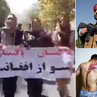 Taliban fighters beat female protesters and open fire to disperse them