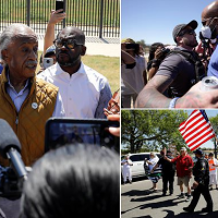 Al Sharpton is heckled by protesters in speech at Del Rio migrant camp