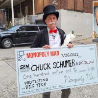 Schumer confronted in DC by anti-Big Tech protesters calling for...