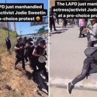 ‘Full House’ star Jodie Sweetin pushed by LAPD during pro-choice…