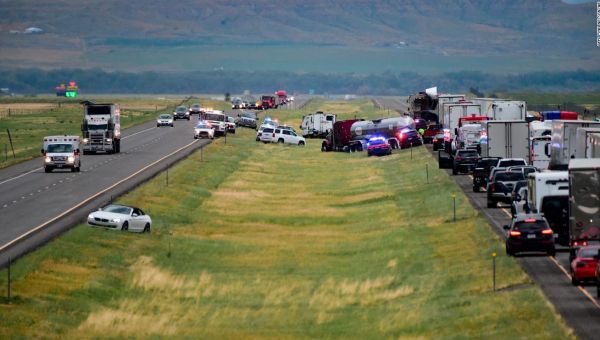 Dust storm causes a 21-vehicle pileup in Montana, killing six