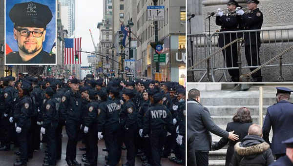 Somber NYPD gathers to honor a fallen brother killed in Harlem