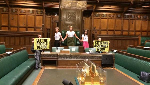 Extinction Rebellion superglue themselves around the Speaker’s Chair