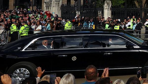 Joe and Jill Biden arrive in London to pay respects to the Queen