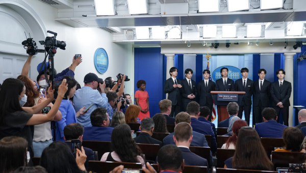 BTS Makes Statement At White House Briefing In Advance Of Meeting With President Joe Biden