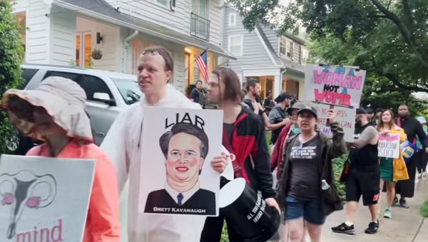 Pro-choice activists protest in front of Kavanaugh’s home after man arrested for threatening to kill him