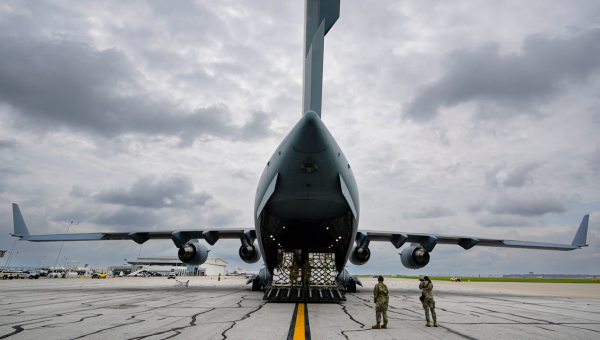 See photos of military plane delivering 78,000 pounds of baby formula from Europe to Indiana