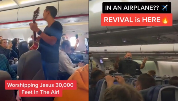 Evangelical Christians Try to Spread the Gospel With On-Board Airplane Cabin-Wide Preaching and Singing (Video)