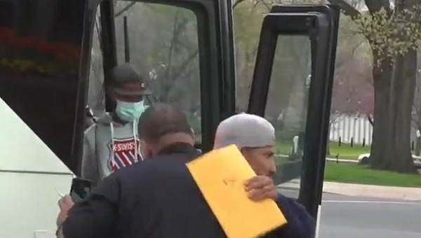 First Migrant Bus from Texas Arrives near U.S. Capitol in D.C.