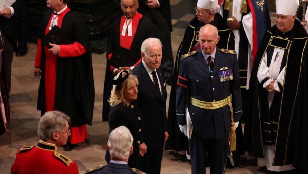 Joe Biden arrives at Westminster Abbey for the Queen’s funeral