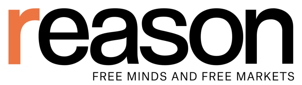 The word "reason" in black lowercase letters, with the "r" in orange. Below it, text reads: "FREE MINDS AND FREE MARKETS.