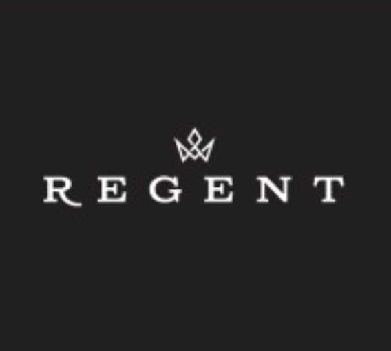 The word "REGENT" in white capital letters is centered on a black background with a simple crown symbol above the letter "G.