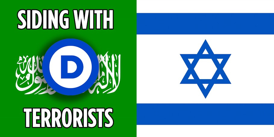 A green and blue flag with white text.