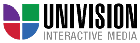 Univision Interactive Media logo featuring a colorful divided shield icon next to bold black text.