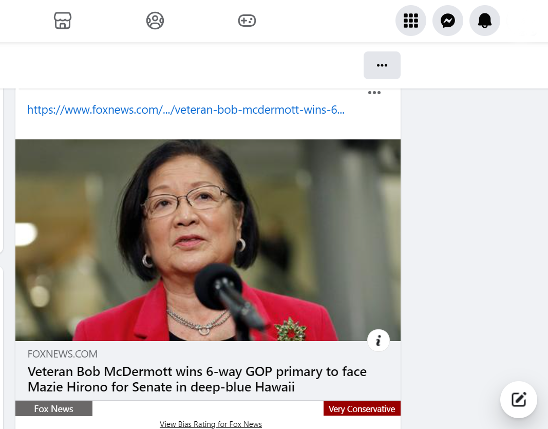 A person giving a speech in front of microphones, with a news headline stating: "Veteran Bob McDermott wins 6-way GOP primary to face Mazie Hirono for Senate in deep-blue Hawaii.