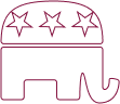 Outline of an elephant with three stars on its back, representing the symbol of the United States Republican Party (GOP).