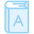 Illustration of a closed book with a light blue cover and the letter "A" on the front.