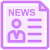 Purple icon of a news article with a person’s outline and horizontal lines representing text on a sheet of paper.