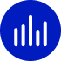 A blue circle contains five white vertical bars of varying heights arranged in ascending and descending order, resembling a bar graph or sound wave.