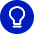 A white light bulb icon is centered within a solid blue circle.