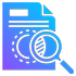 Blue and purple icon of a document with dashed circles, accompanied by a magnifying glass, symbolizing news evaluation or inspection—perfect for a Chrome Extension that helps users make informed choices.