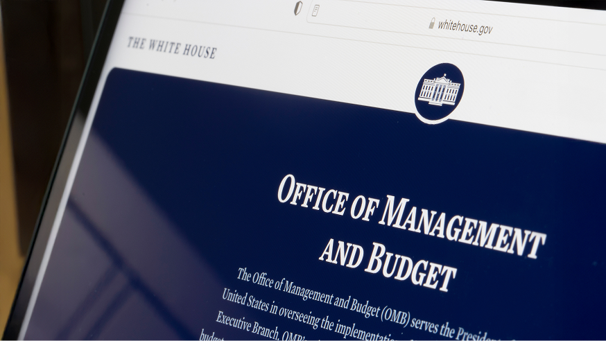 A computer screen displays the Office of Management and Budget webpage on the official White House website.